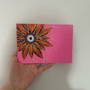 Pink Evil Eye Canvas with Orange Floral Design
